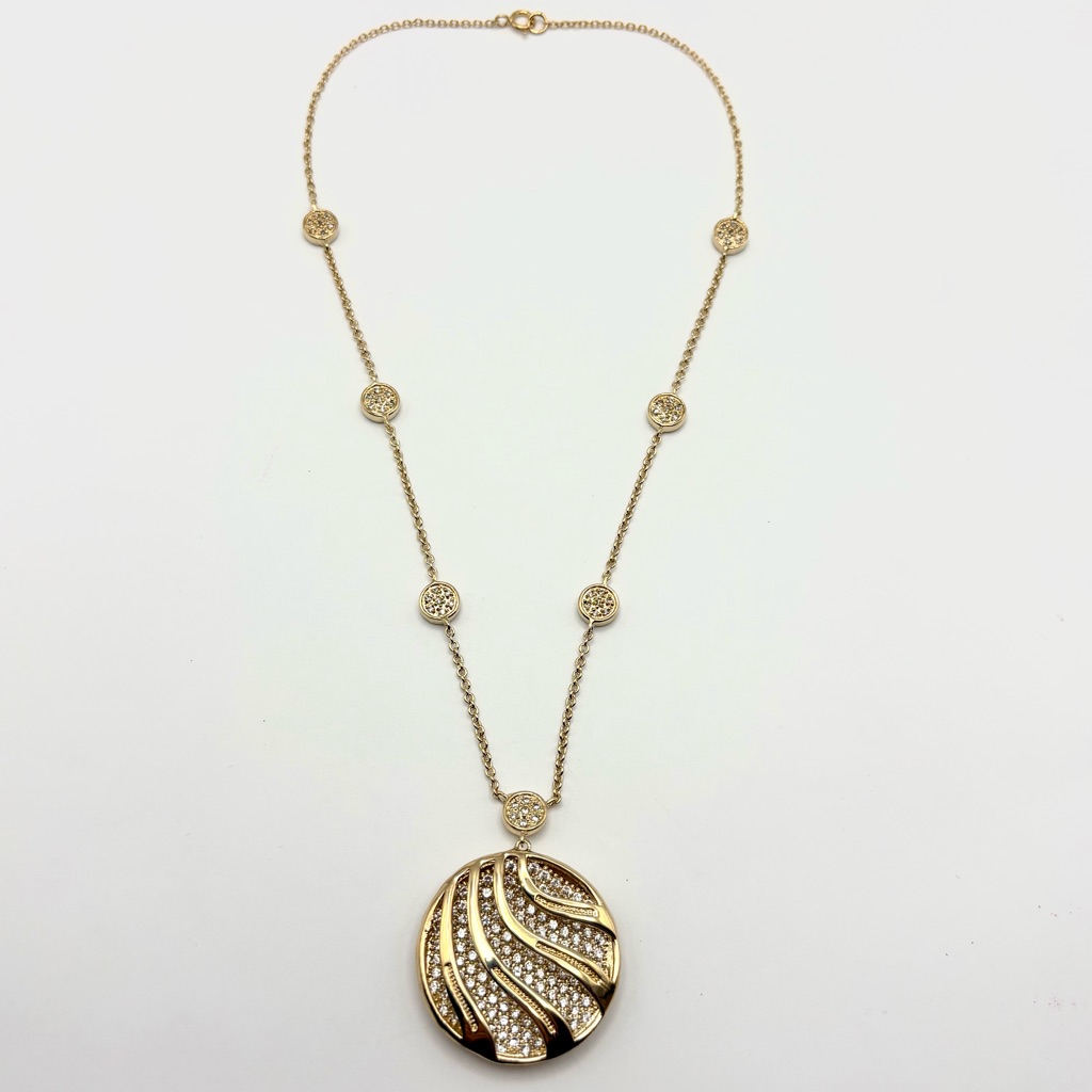 Freida Rothman 14k Gold Over Sterling Silver Wave Pendant Pave Station Necklace 95$